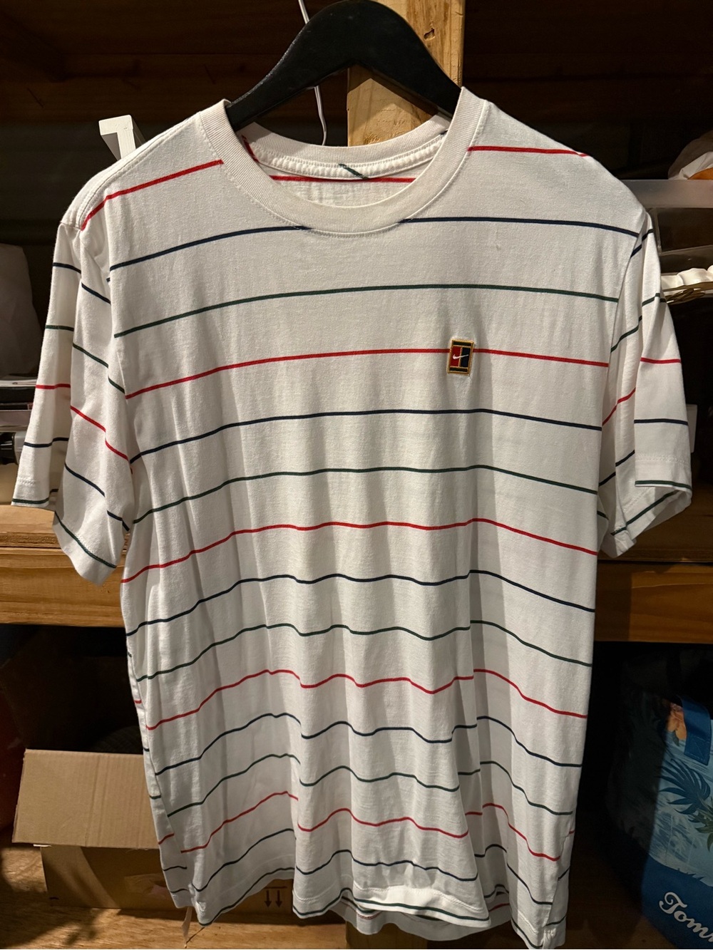 Men's White Striped Crewneck T-Shirt - Multicolor Pinstripe